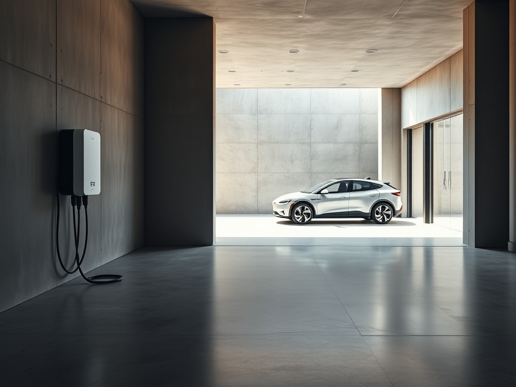 Borne de recharge pour véhicule électrique installée dans un garage